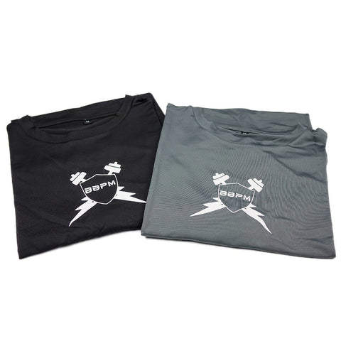 Grey and Black BBPM Flex Athletic T-Shirt laying flat